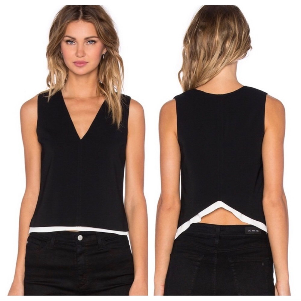 ALC black cutaway vneck cropped tank w/ivory underlay